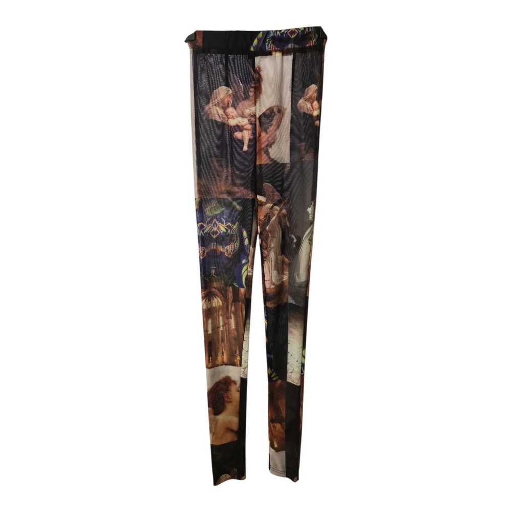 Shane Justin Mesh Leggings XS Renaissance Art Print Sheer Stretch High Waist Nwo